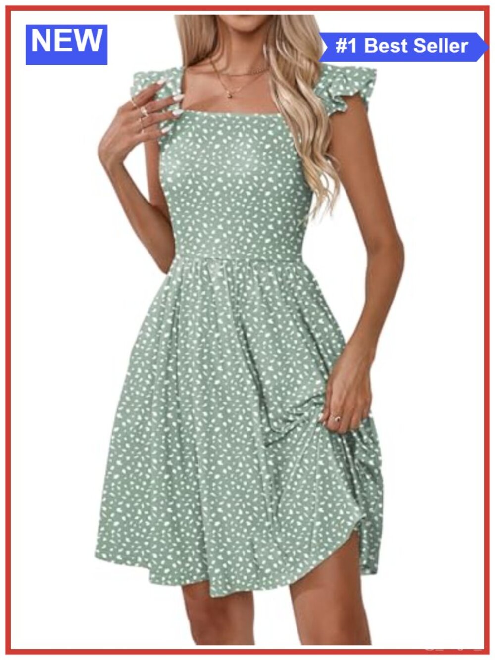 Naggoo Women's Summer Floral Sundress Square Neck A Line Beach Dress